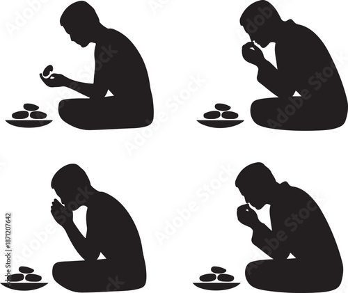 Silhouette of a person meditating or praying in a seated position
