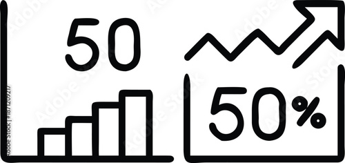 Simple graph icon displaying growth percentages and bar chart elements
