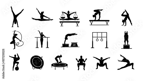 set of vector icon gymnast silhouette
