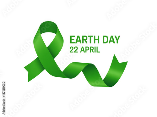 Green earth day ribbon with text on transparent background