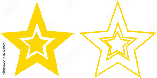 Star icon set in flat and line style, sparkle and shooting star symbols with silhouette and outline shapes, minimal celestial vector illustration collection