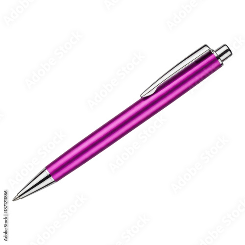 Purple metallic pen with silver accents isolated on transparent background