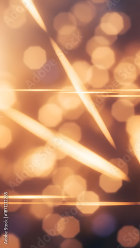 Abstract background featuring multiple bright golden light trails and glowing bokeh effects, creating a dynamic and ethereal atmosphere with a sense of motion and warmth in artistic composition