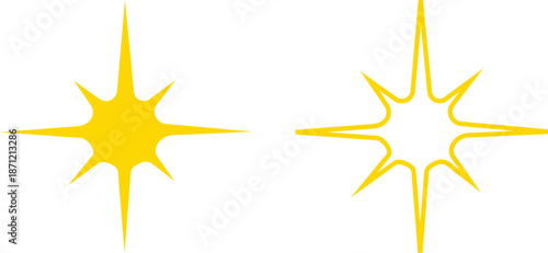 Star icon set in flat and line style, sparkle and shooting star symbols with silhouette and outline shapes, minimal celestial vector illustration collection