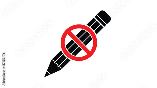 A black pencil with a red prohibition sign overlaid indicating writing is not allowed