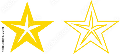 Star icon set in flat and line style, sparkle and shooting star symbols with silhouette and outline shapes, minimal celestial vector illustration collection