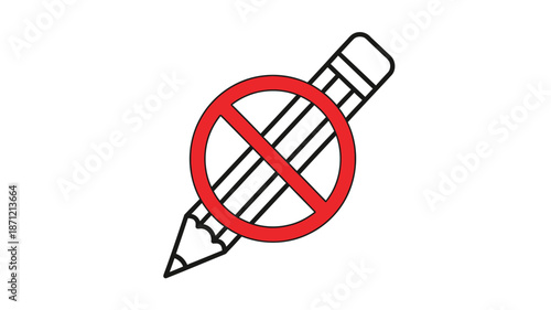 A simple black pencil with a red cancellation symbol overlaid indicating prohibition