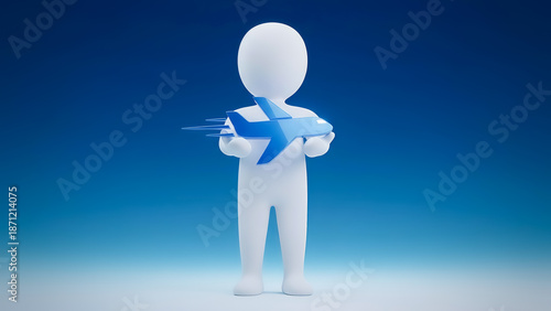 3d man holding a plane 