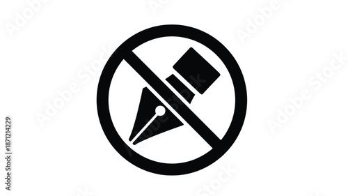 Prohibited symbol featuring a pen with a diagonal line indicating writing is not allowed