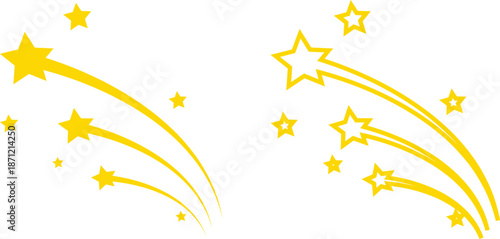 Star icon set in flat and line style, sparkle and shooting star symbols with silhouette and outline shapes, minimal celestial vector illustration collection