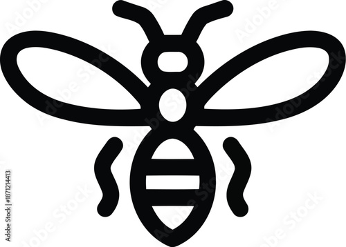 Minimalist line art bee icon with thin outlines and wavy leg details for modern branding projects