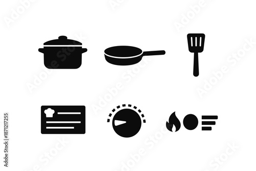 Cooking utensils and kitchen symbols in silhouette style for culinary design