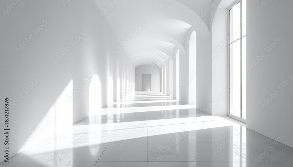 Fototapeta premium Bright White Hallway - A Study in Light and Architecture.