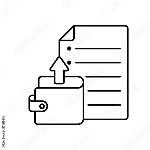 Icon a Expense wallet money spending cash flow document, isolated against a clean background.