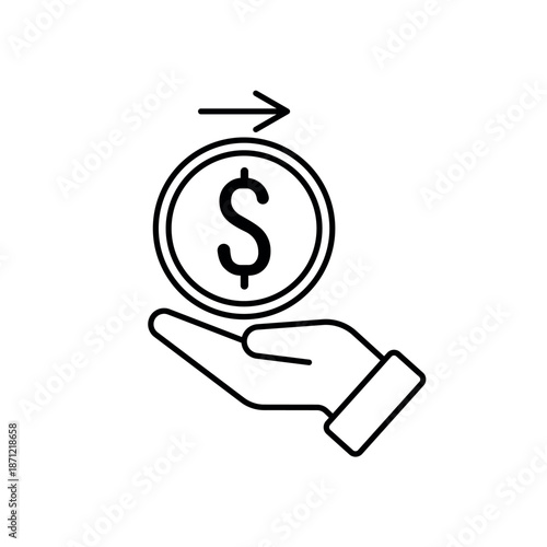 Icon a Transaction hand holding dollar coin exchange payment, isolated against a clean background.