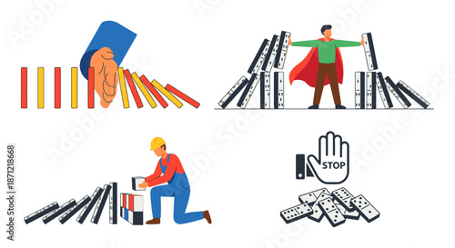 People stopping domino effect, risk prevention and intervention