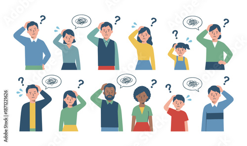 Diverse people feeling confused, puzzled, and doubtful