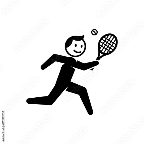 Cartoon Tennis Player Hitting Ball with Racket.