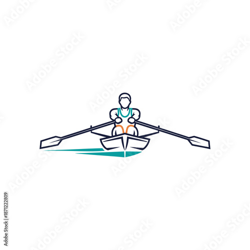 Single Sculler Rowing Alone in Boat.