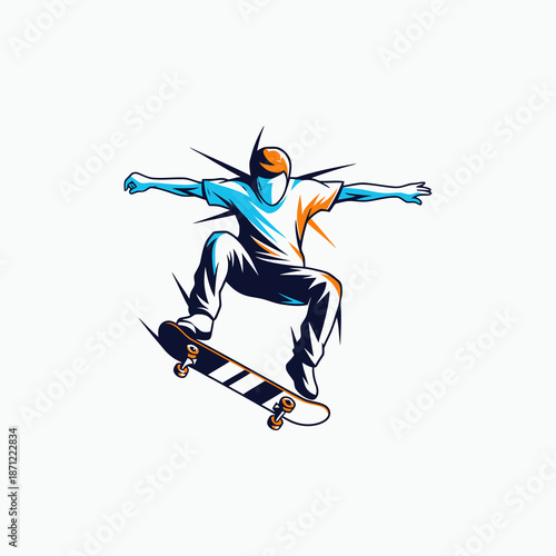 Skateboarder in Mid Air Performing Trick.