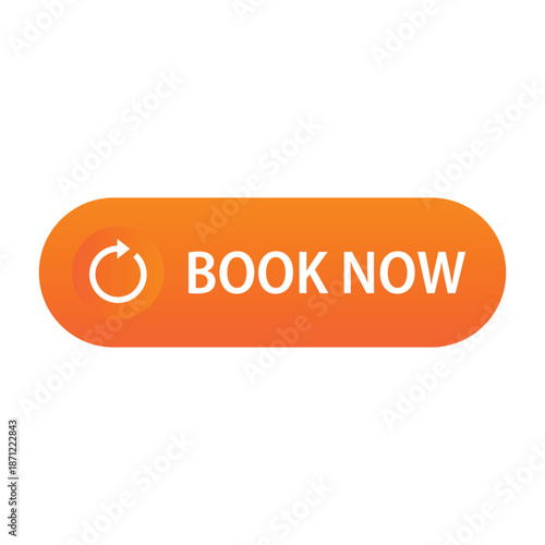 Vibrant Orange Web Button with Book Now Text and Refresh Symbol