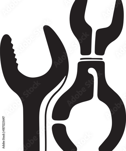 Black Silhouette of Adjustable Wrench and Pliers Tools