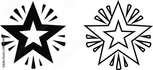 Star icon set in flat and line style, sparkle and shooting star symbols with silhouette and outline shapes, minimal celestial vector illustration collection