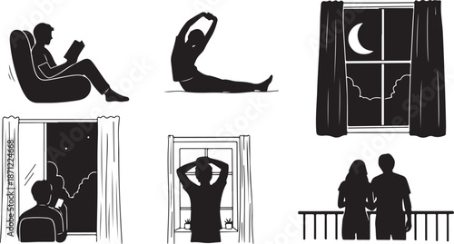 People in various nighttime poses and relaxation