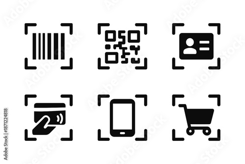 Barcode and qr code technology icons in minimalist style for digital applications