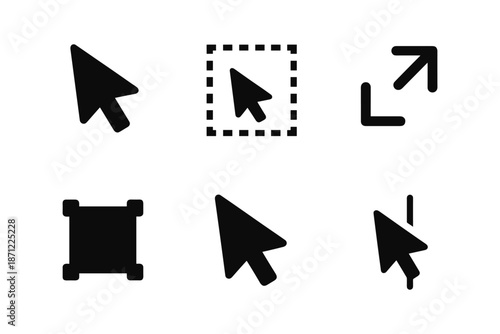 Cursor and selection icons in minimalist black style for digital tools and interfaces