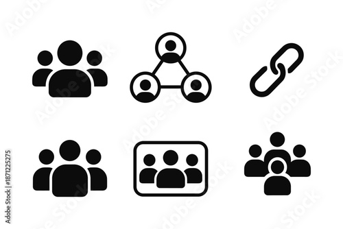 Simple connection icons: network and teamwork symbols in bold design