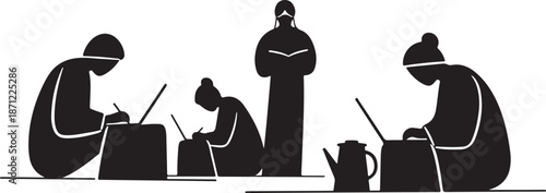 Silhouette of people working together in an office setting