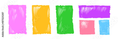 Notebook page for marks, torn sheet. Crayon box