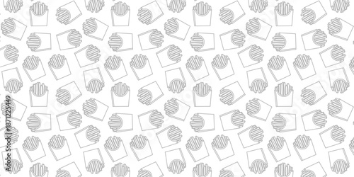 A playful seamless pattern featuring cartoon-style french fries, perfect for wrapping paper, fabric prints, kids’ clothing, linens, and various decorative designs.