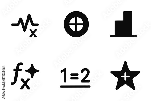 Mathematics icons set: simple black symbols for equations and analytics