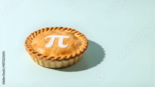 Pi Day Background Concept - Baked Pie with Flour Symbol on Blue