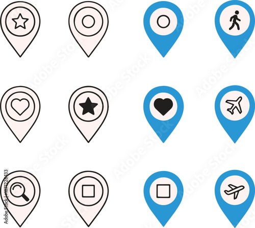 Diverse Set of Location Pin Icons for Maps and Navigation set of map pointers with markers