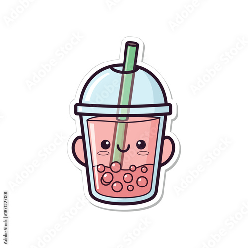 Cute Cartoon Bubble Tea Sticker Design