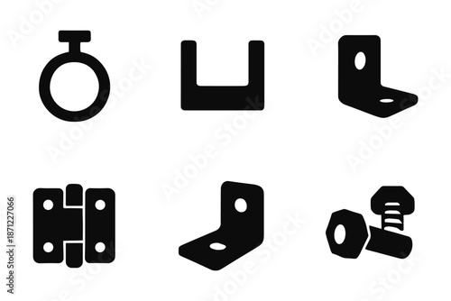 Set of six solid black hardware icons for industrial and construction use