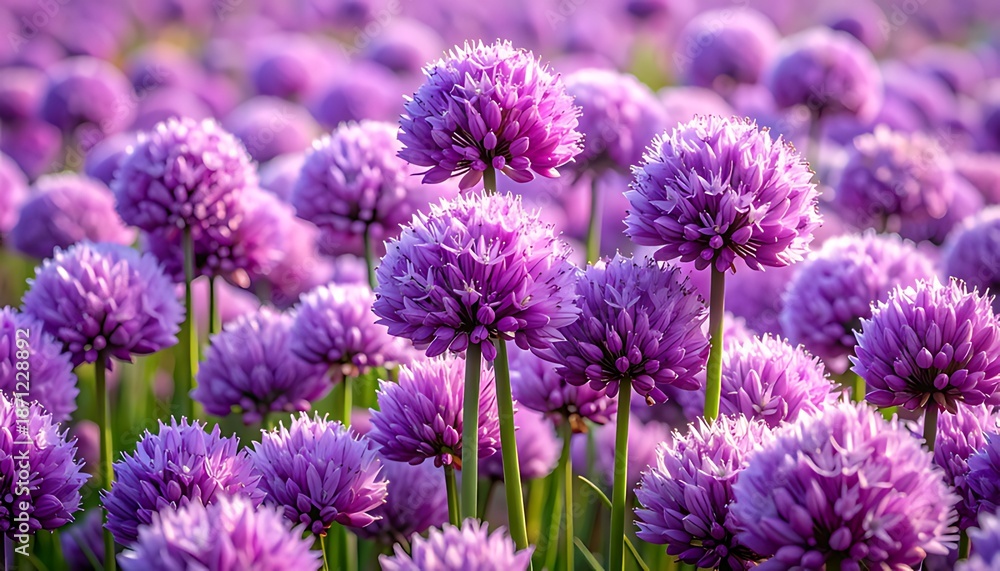 Obraz premium Field of Purple Allium Flowers in Full Bloom.