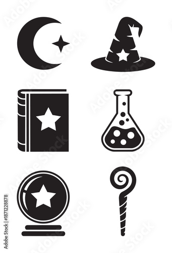 Black and white of magic and astronomy symbols witch wizard 1