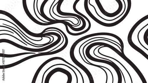 Black and white abstract swirling line art pattern design