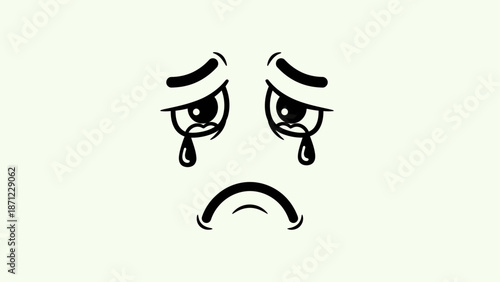 Crying face emoji with tears and sad expression on a light green background, feeling upset.