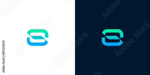Modern abstract letter S or infinity symbol logo design with vibrant gradient colors on both light and dark backgrounds, representing connectivity and dynamic progress