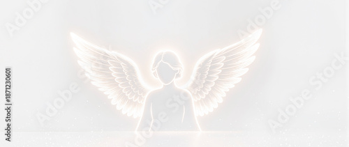 White angel illustration with wings on soft abstract background
