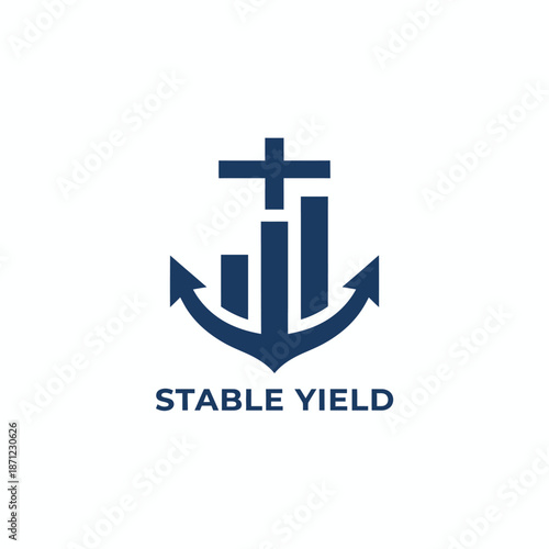 A professional navy logo blending an anchor with a growth chart, signifying stable financial yield