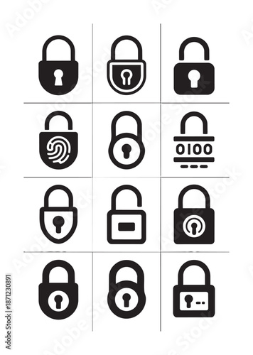 Black and white padlock with various security symbols padlocks locks