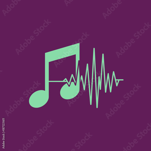 Musical note with sound wave visualization.