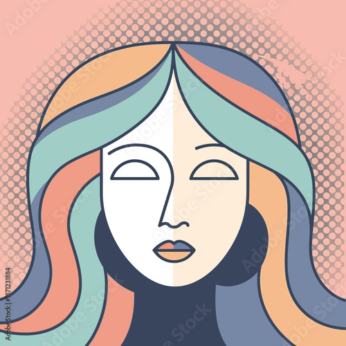 Stylized portrait of a woman with flowing colorful hair.