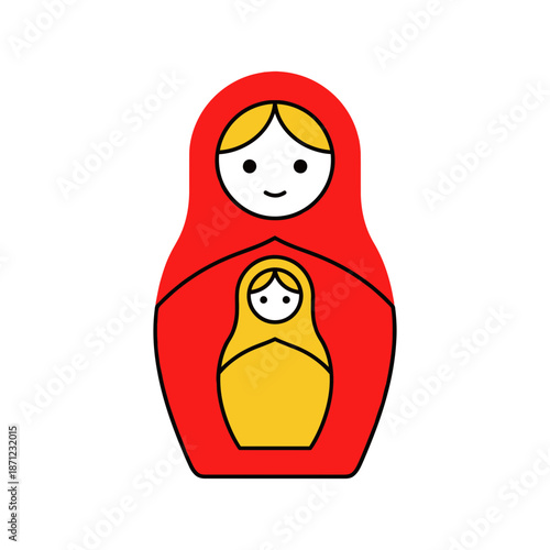 Two nesting dolls, one inside the other, painted red and yellow.